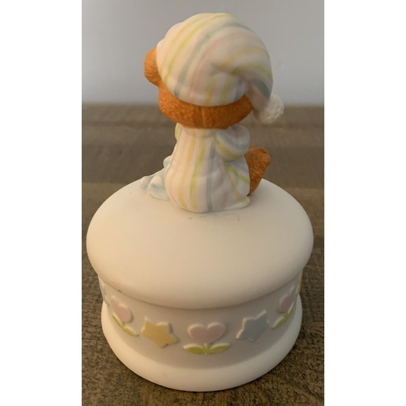Teddy Beddy Bear Porcelain Round Trinket Jewelry Box with Cover 1982 Enesco - Picture 11 of 13
